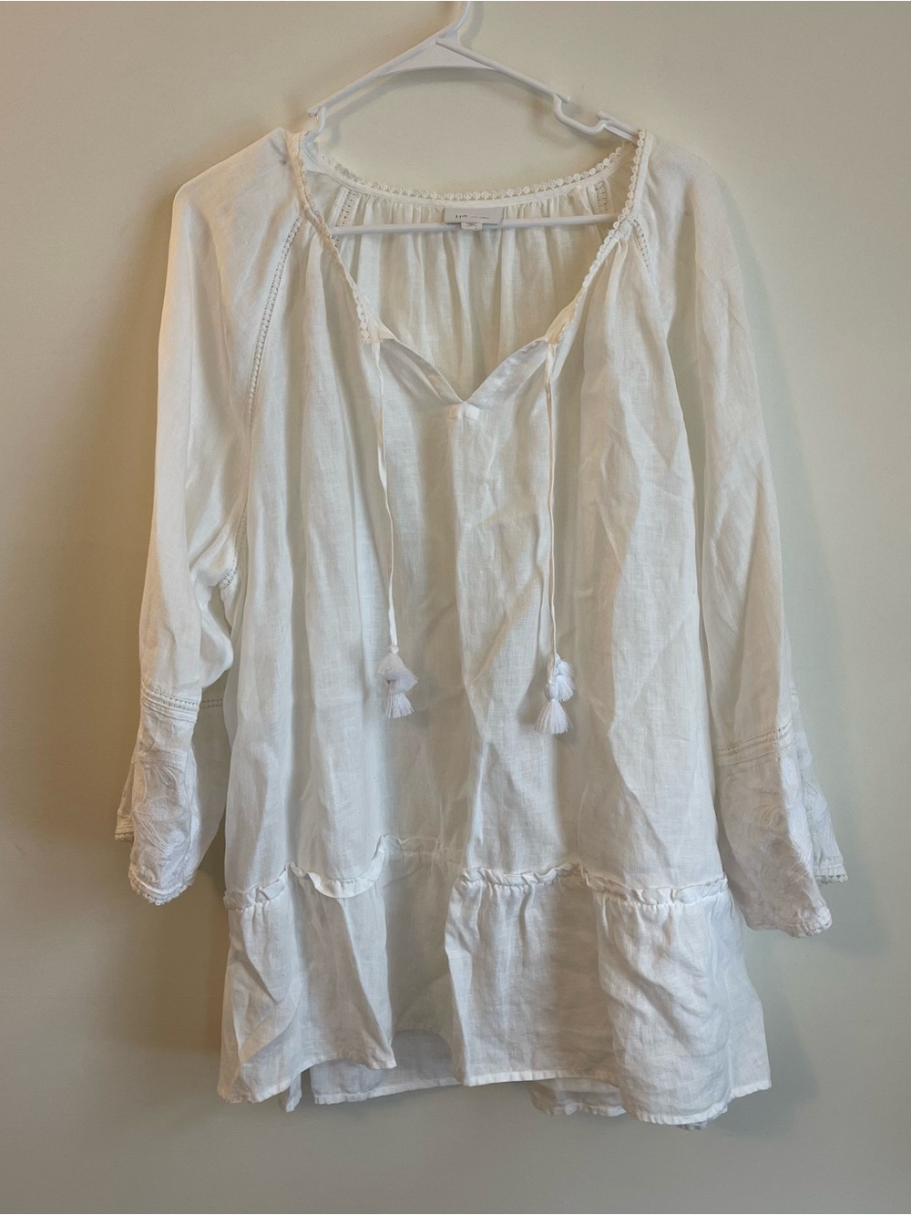 J. Jill 3X White Embroidered Tunic Top 100% Linen Beachy Coastal Cottagecore Fem